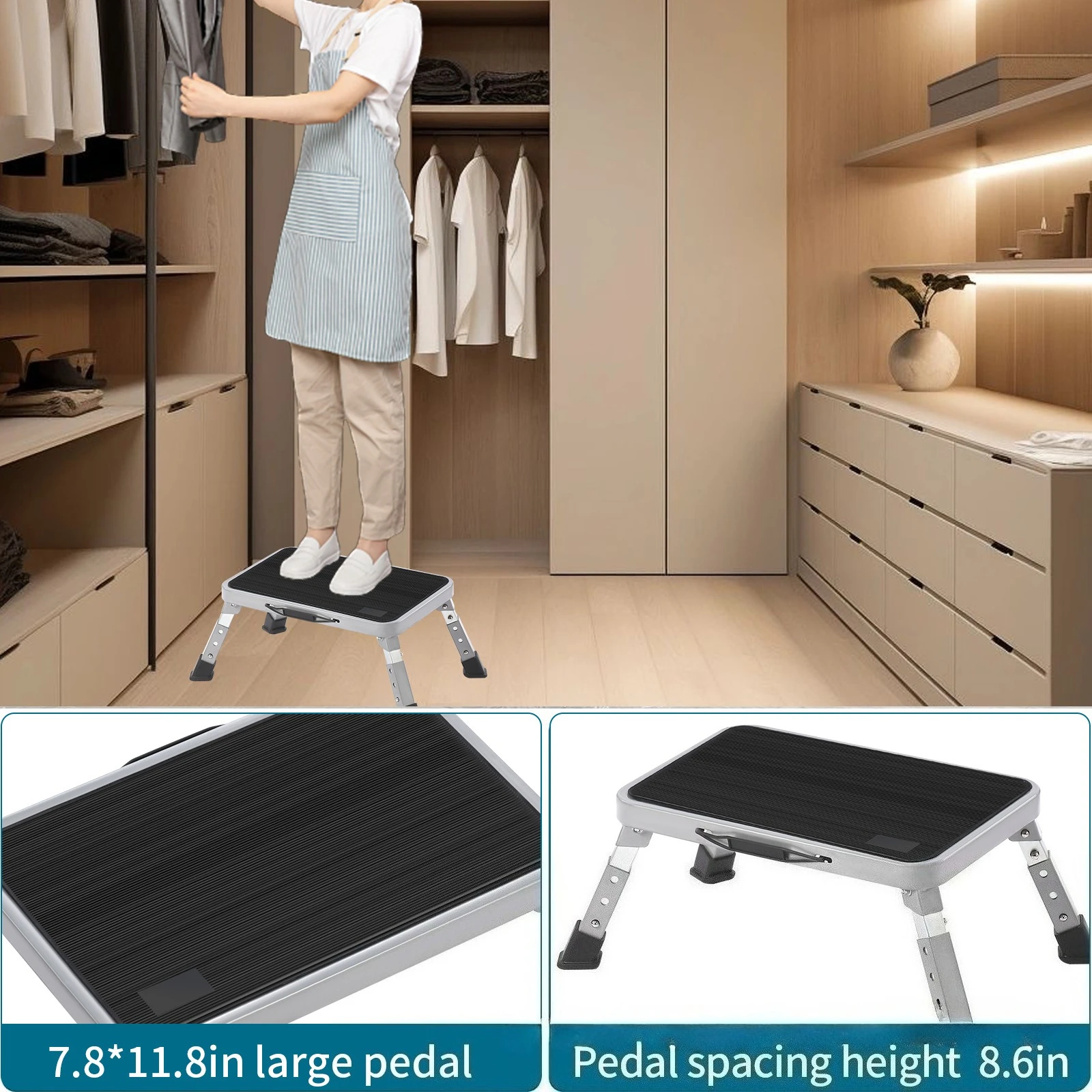 RV Boarding Stool Multi Functional Telescopic Zigzag Ladder Indoor Lift Folding Ladder with Three Adjustable Layers for Folding