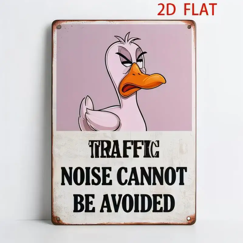 Angry Duck Traffic Noise Vintage Metal Tin Sign - Retro Iron Wall Art, Funny Duck Design, Perfect for Home/Bar/Cafe Decor | Retr