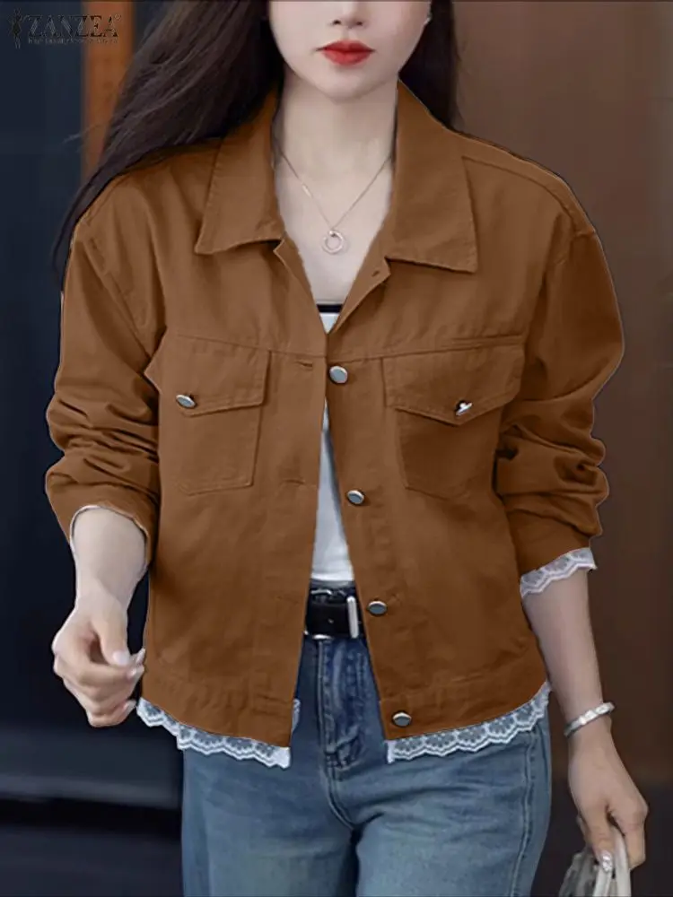 سترات الخريف ZANZEA معاطف رقيقة على الموضة للسيدات 2025 سترات كاجوال مرقعة من الدانتيل بأكمام طويلة وأزرار ملابس خروج فضفاضة #3