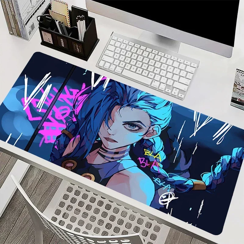 League of Legends Jinx Gamer Mousepad, Large Anime Girl Game Accessories Keyboard Pad, Kawaii Extended Anti-Slip Desk Mat Carpet