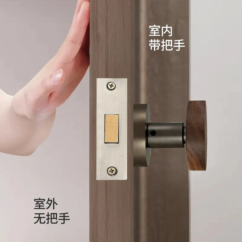 North American Walnut Indoor Invisible Lock Wooden Door Single Side Handle Lock for Bedroom Bathroom Dark Finish No Brand
