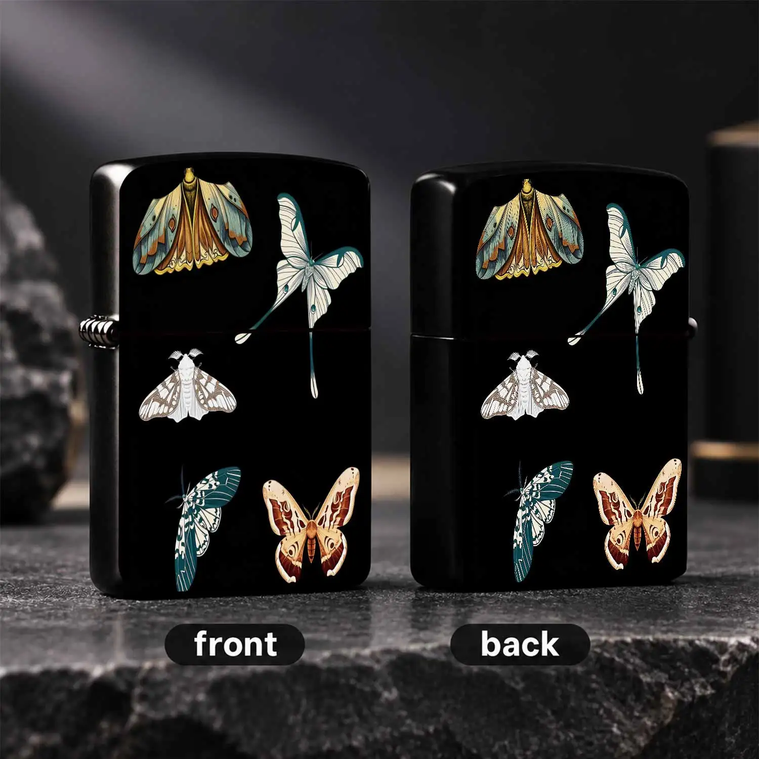 Vintage Exquisite 5 Hand-Painted Moth Print Lighter, Stylish Portable Accessory, Suitable For All Daily Scenarios, Unique Aesthetic Decorative Present For Friends And Personal Use, Fine Craftsmanship  A Humorous And Interesting Lighter