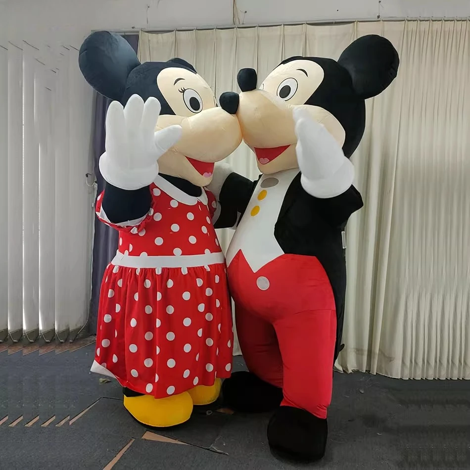 MINISO ديزني العملاق نفخ ميكي وميني ماوس زي التميمة المشي ملابس دمى حفلة عيد الميلاد لا بطارية