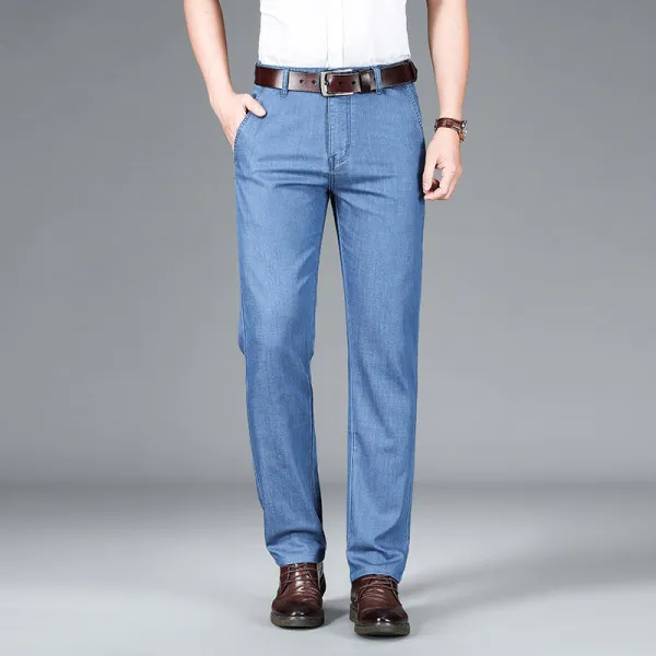 2026 Thin Material New Men's Straight Luxury Jeans Business Leisure Classic Stretch Soft Pants Denim Trousers Male