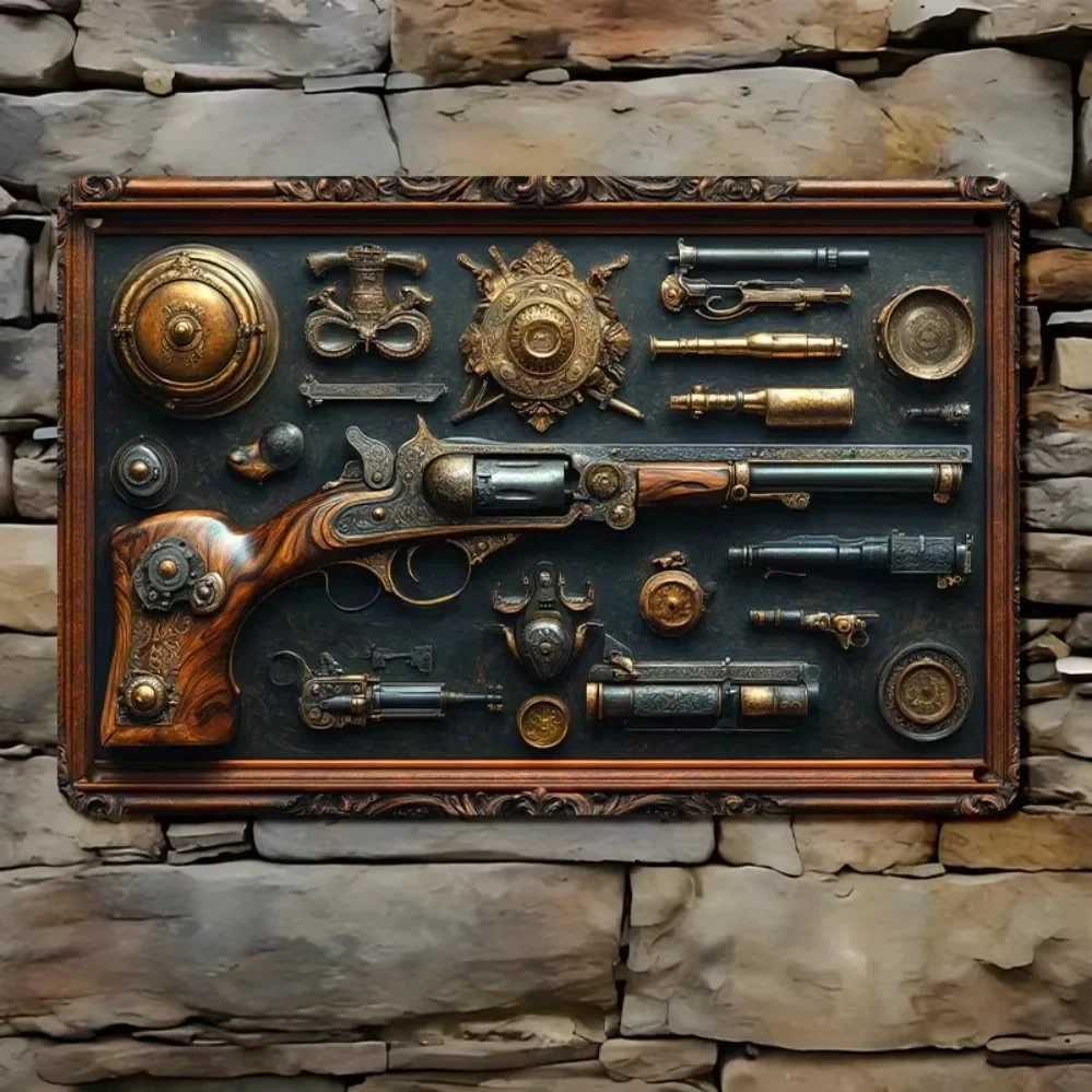 Vintage - Style Pistol and Steampunk Metal Wall Masterpiece: Holed Artwork to Enrich Your Home, Garage & Other Areas