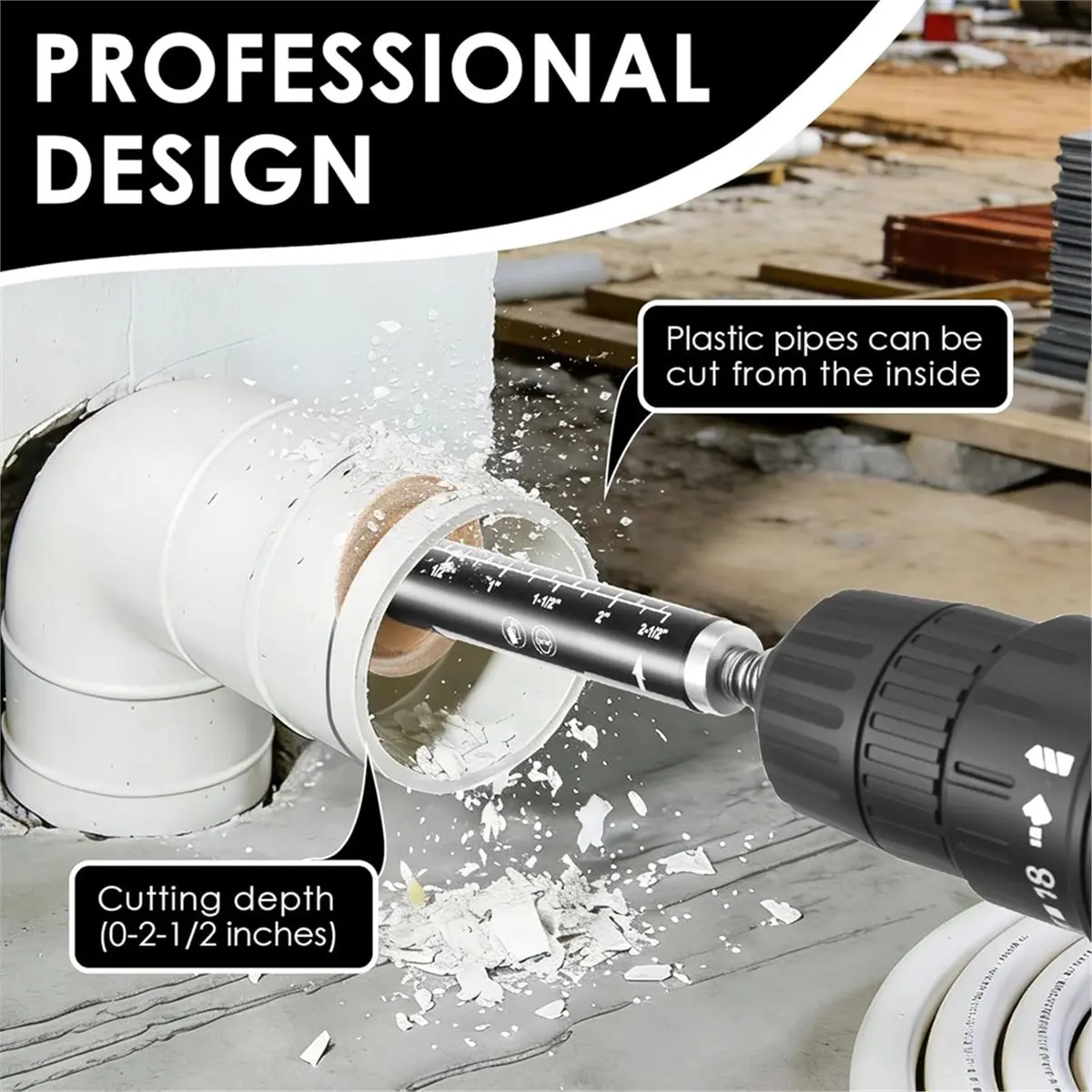 

AA91 Inside Pipe Cutter,2-1/2"Cutting Depth 1/4" Hex Shank,1.34" Diameter Plumbing Tool for PVC,for Drill and Impact Driver A