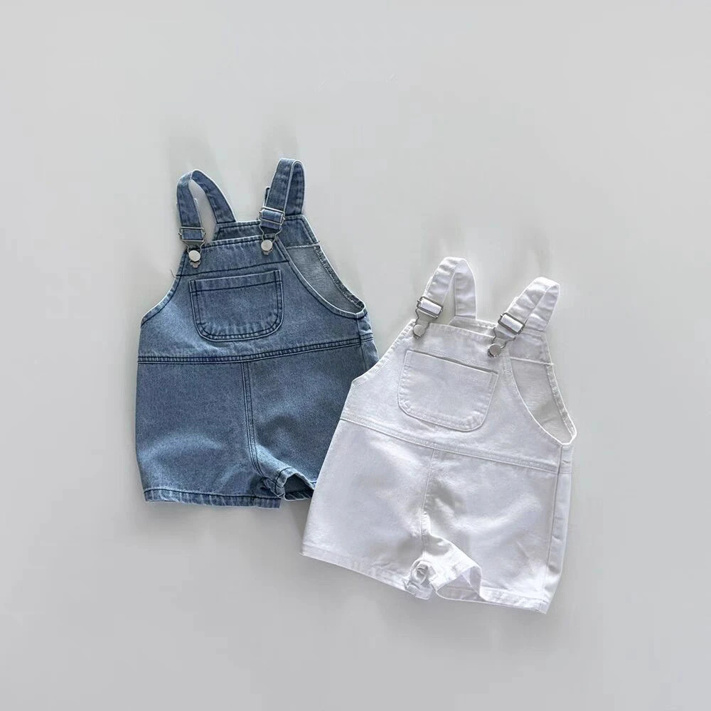 

2025 Summer New Cute Girls Casual Pocket Overalls Solid Baby Girl Denim Jumpsuit Fashion Kids Girl Jeans Strap Pants