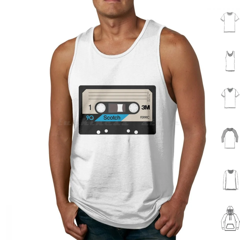Cassette Scotch Ferric 90 Tank Tops Print Cotton Cassette Retro Video Music Vaporwave Synthwave 80s 1980s Stereo