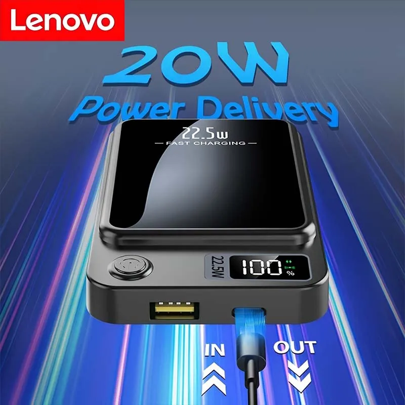 

Магнитный Power Bank Lenovo 100000 мАч, беспроводное быстрое зарядное устройство для iPhone, дополнительный аккумулятор для Magsafe, Xiaomi