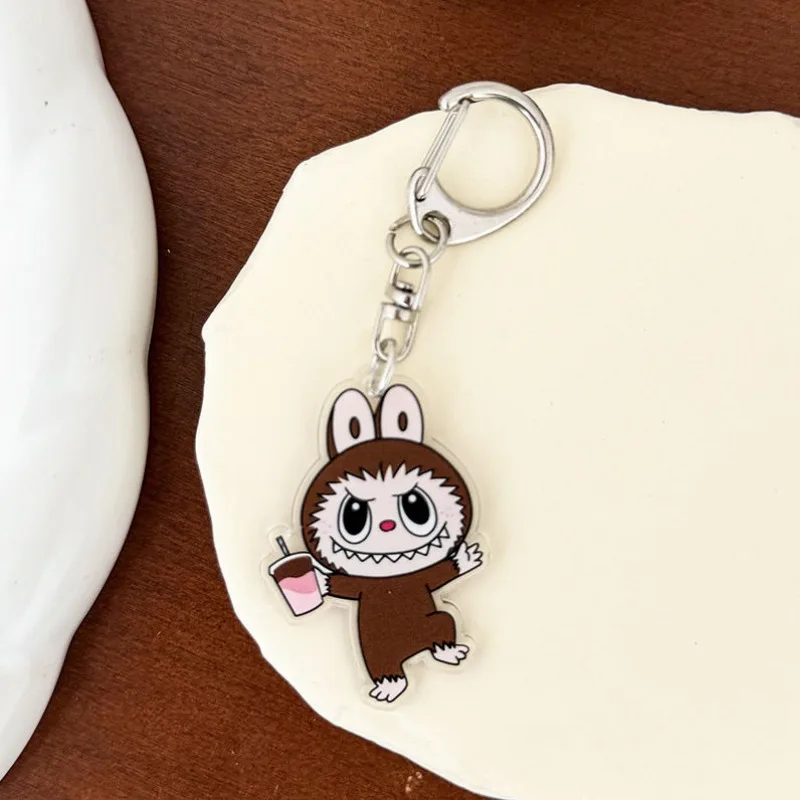 Labubu animation peripheral creative cartoon cute mini acrylic keychain hanging chain student schoolbag decoration pendant gift