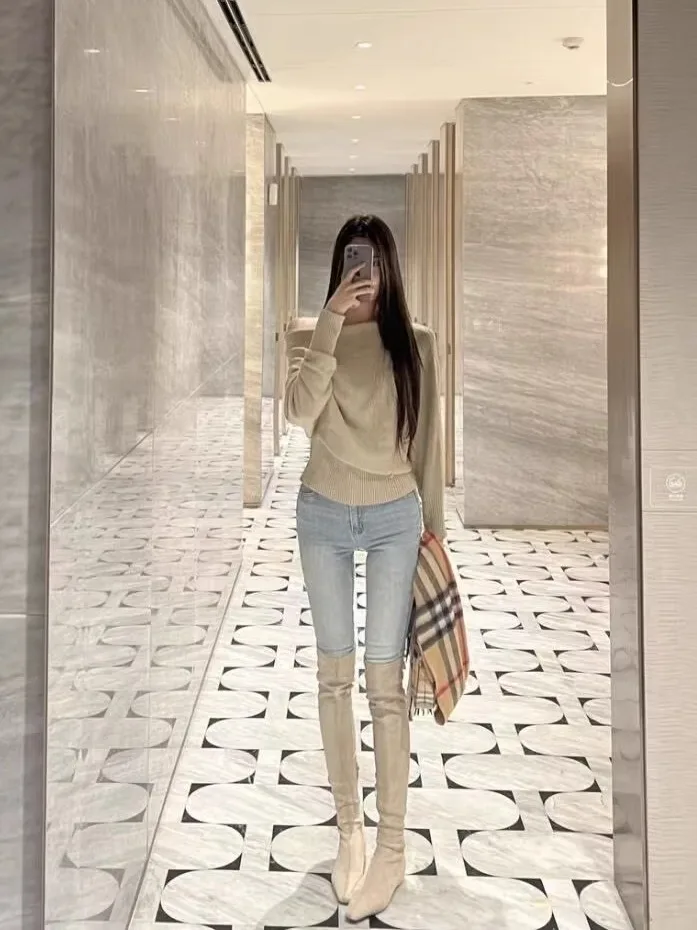 

High Waist Elastic Slim Fit Blue Jeans Women's Autumn Faion Butt Lifting Tightening Slimming Pencil Pants Korean Sle