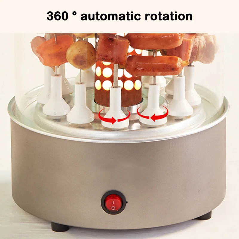 Electric BBQ Kebab Grill Machine Automatic Rotating Barbecue Smokeless Oven Rotisserie Roast Domestic Lamb Skewers Heating Stove