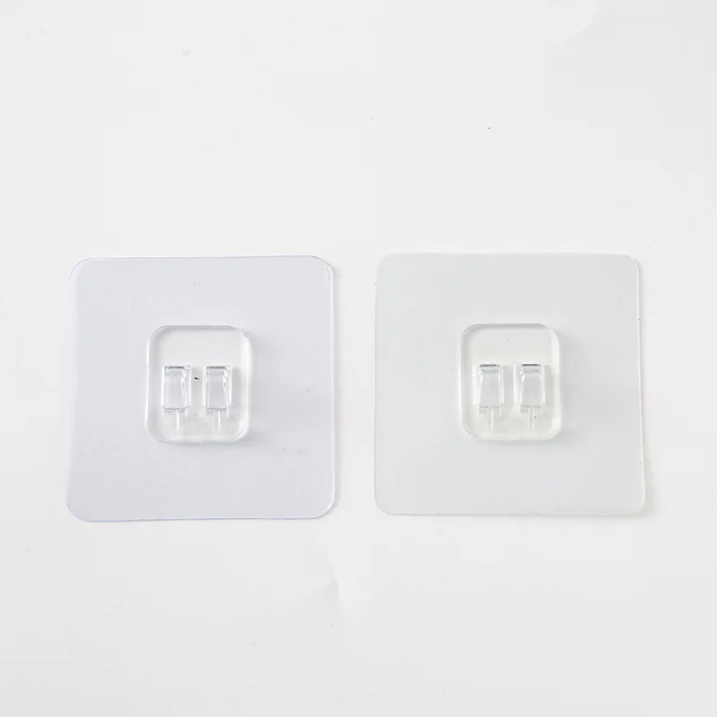 2pcs/package Plastic Buckle Wall-mounted Magic Seamless Hook Sticker Strong Nail-free Transparent Brushed Hook Accessories