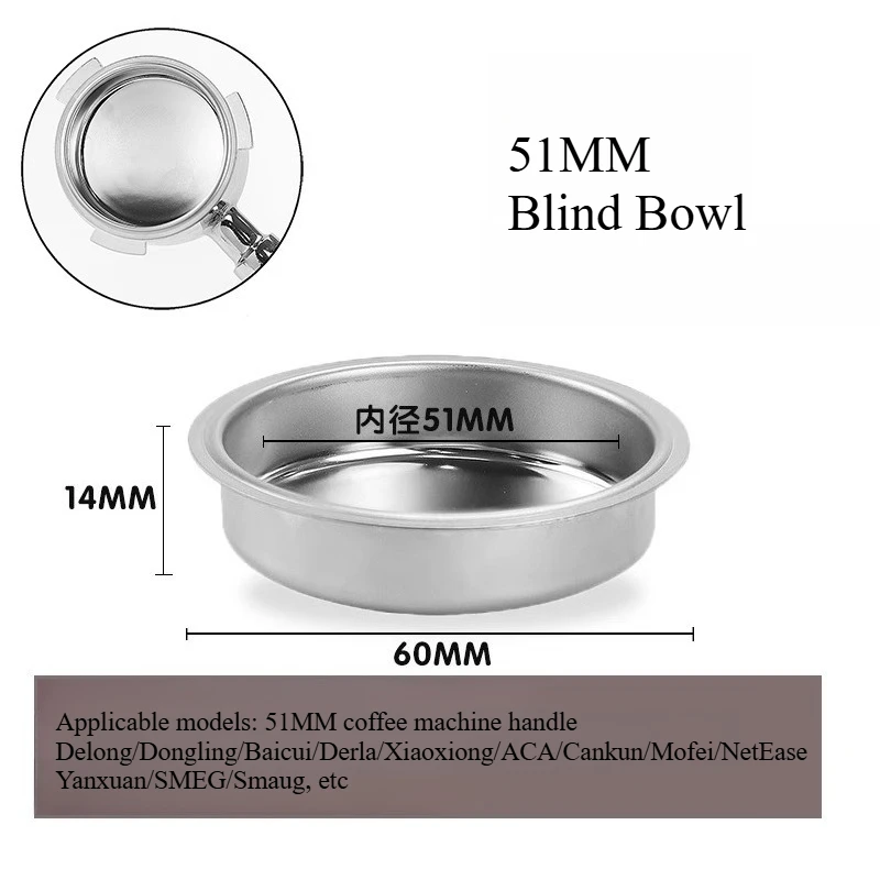 

For Coffee Machine Powder Bowl 51MM Single Double Cup Cleaning Blind No Pressure Pressurized Brewing Head Handle Accessories