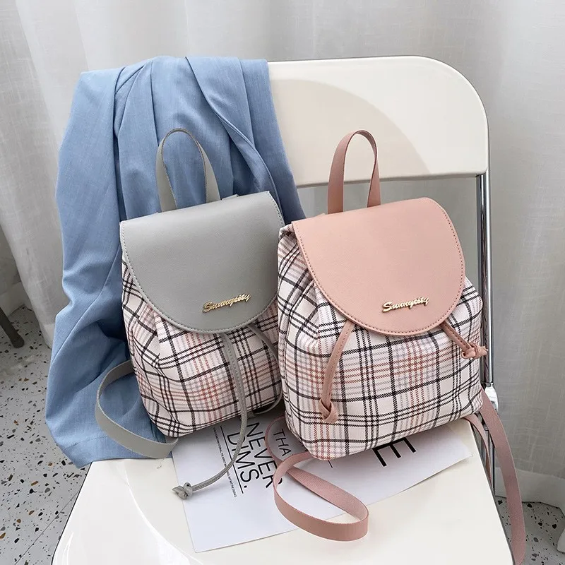 Ransel Wanita Tas Kecil Kulit PU Tas Tangan Motif Retro Dompet Ponsel Tas Sekolah Multifungsi Ransel Perjalanan Luar Ruangan