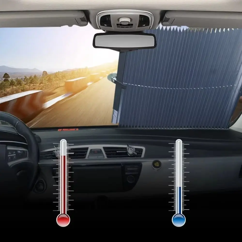 Automatic Telescopic Automobile Sunscreen Retractable Set UV Reflective Film Car Sunshade Suction Cup Mount Accordion Foldable