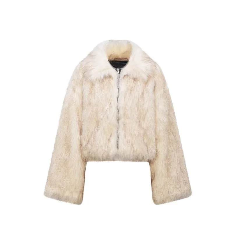 تقليد الثعلب الفراء العشب معطف المرأة فضفاضة قصيرة الشتاء نمط جديد ساحة طوق صديقة للبيئة الفراء الراقية الشعور معطف #6