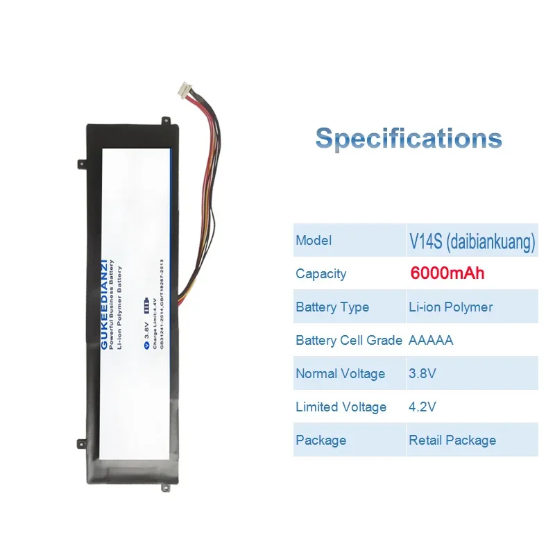 Imagem -03 - Gukeedianzi-bateria do Portátil 6000mah para Dere V14s V14 Air Notebook 10 Pinos Plugue de Fios Alta Capacidade