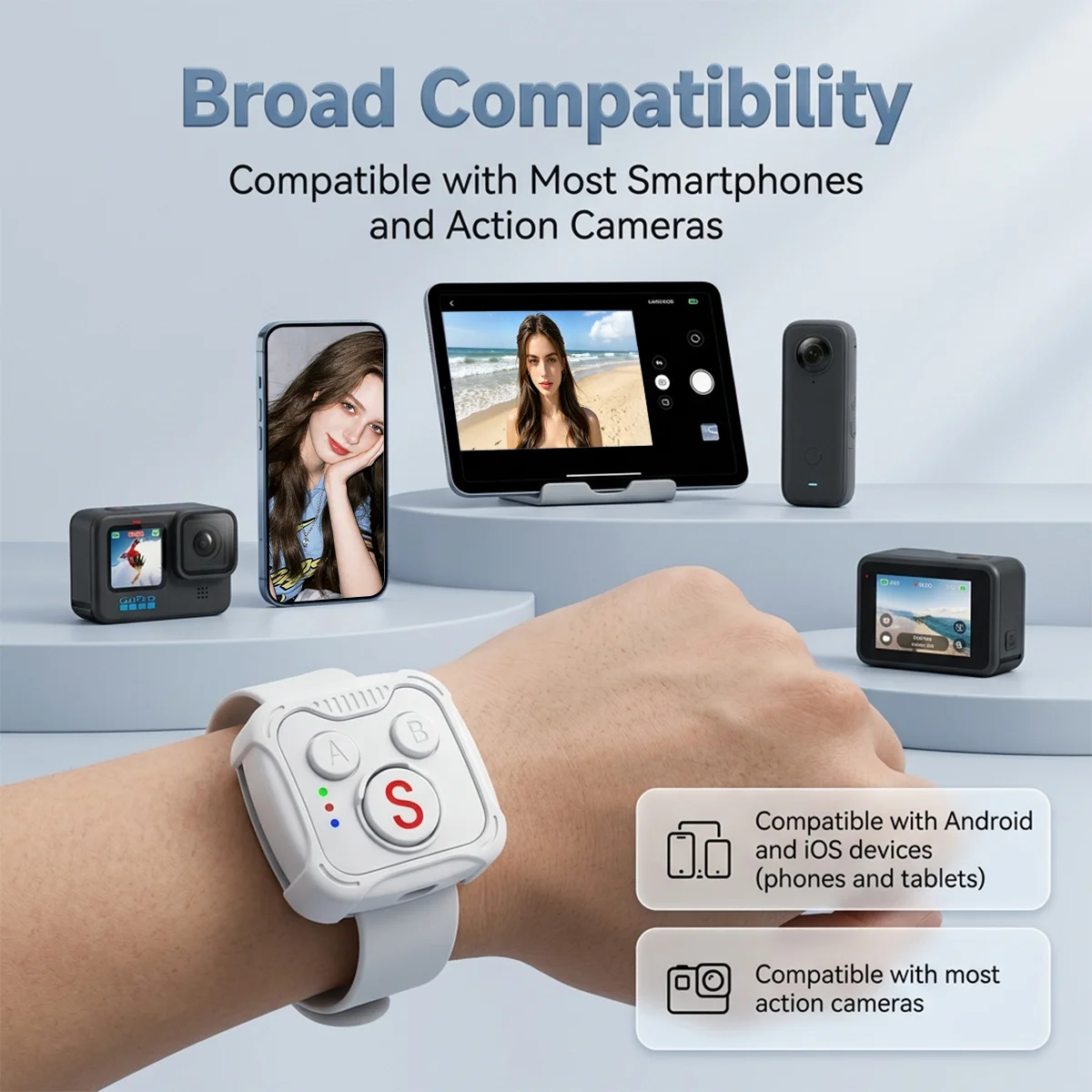 10M Range Wireless Camera Remote Controller, Works for iPhone Android GoPro DJI Cameras, Cycling Car Mount Photography Accessory