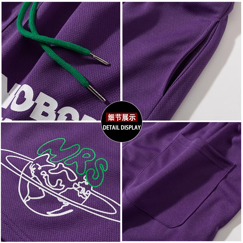 2025 Summer American men's knee length breathable quarter length training loose shorts trendy printed mesh sports shorts