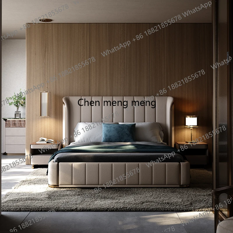 Italian Leather Bed Romantic Comfortable Adult High Quality Square Bed Queen Double Headboards Letto Matrimoniale Furniture