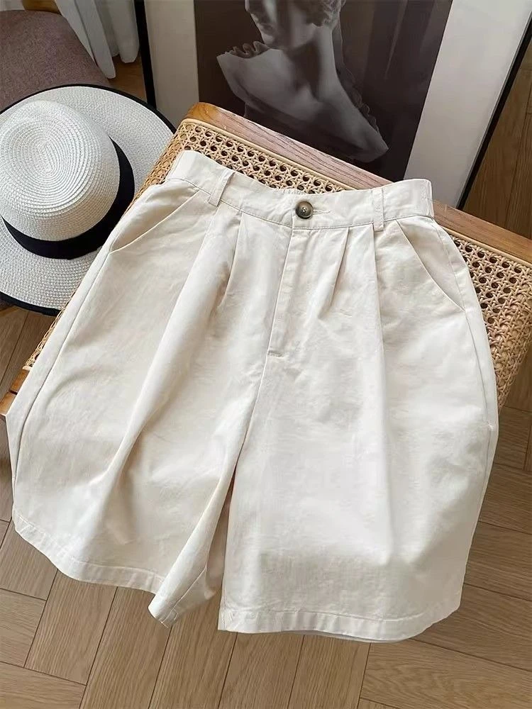 2026 Summer Shorts for Women Cotton Straight Leg Wide Leg Shorts for Women Loose Casual Elastic Waist Black Shorts Women