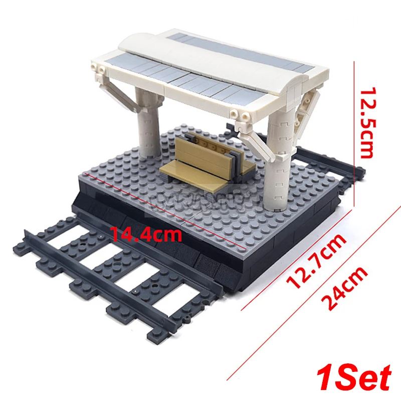 Marumine MOC City Train Railway Station Build Brick Model Kit Traffic Waiting Booth DIY Construction Block Set Christmas Gift