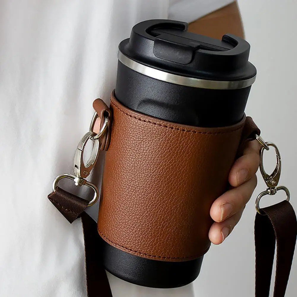 Universal Beverage Cup Bag  Portable Strap Faux Leather Beverage Cup Sleeve  Coffee Cup Holder Hanging Strap