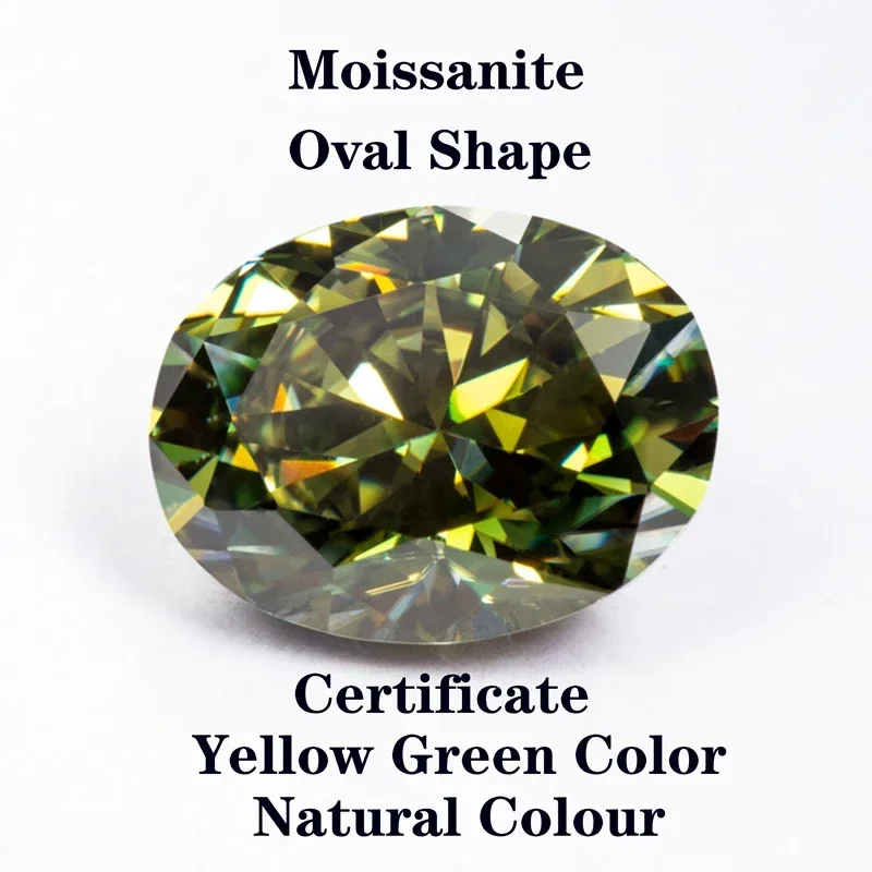 

Moissanite Stone Oval Cut Natural Yellow Green Color Extremely Shiny Quality Advanced Charms Jewelry Making Material Certificate