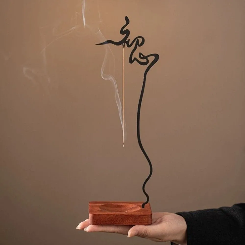Zen Chinese Style Wooden Incense Burner Chinese Characters Upside Down Shape Wood Censer Holder Wooden Sleep Aid