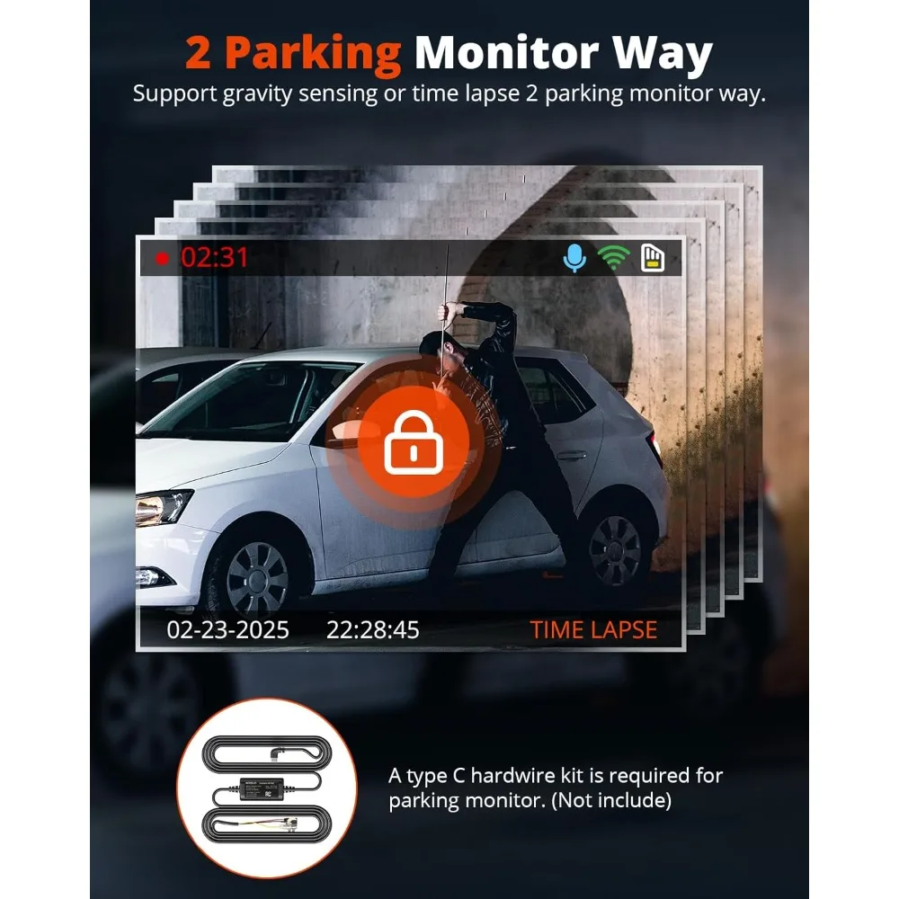 كاميرا داش لاسلكية أمامية وخلفية 2K، كاميرا واي فاي APP للسيارات مع شاشة 1.5 بوصة، كاميرا داش صغيرة أمامية وخلفية تدعم G-Sens #6