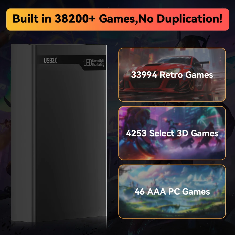JMachen Mix 500GB Gaming HDD مع 38200+ AAA & PC Games Emulator Game Console لـ PS3/XBOX/Switch/PS3/PS2/Gamecube for Wins PC