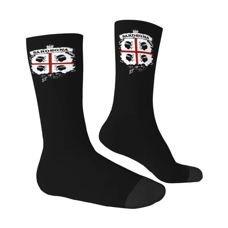 Custom Sardinia Flag Four Moors Men Women Crew Socks Unisex Kawaii 3D Printed Italy Sardegna Coat of Arms Dress Socks