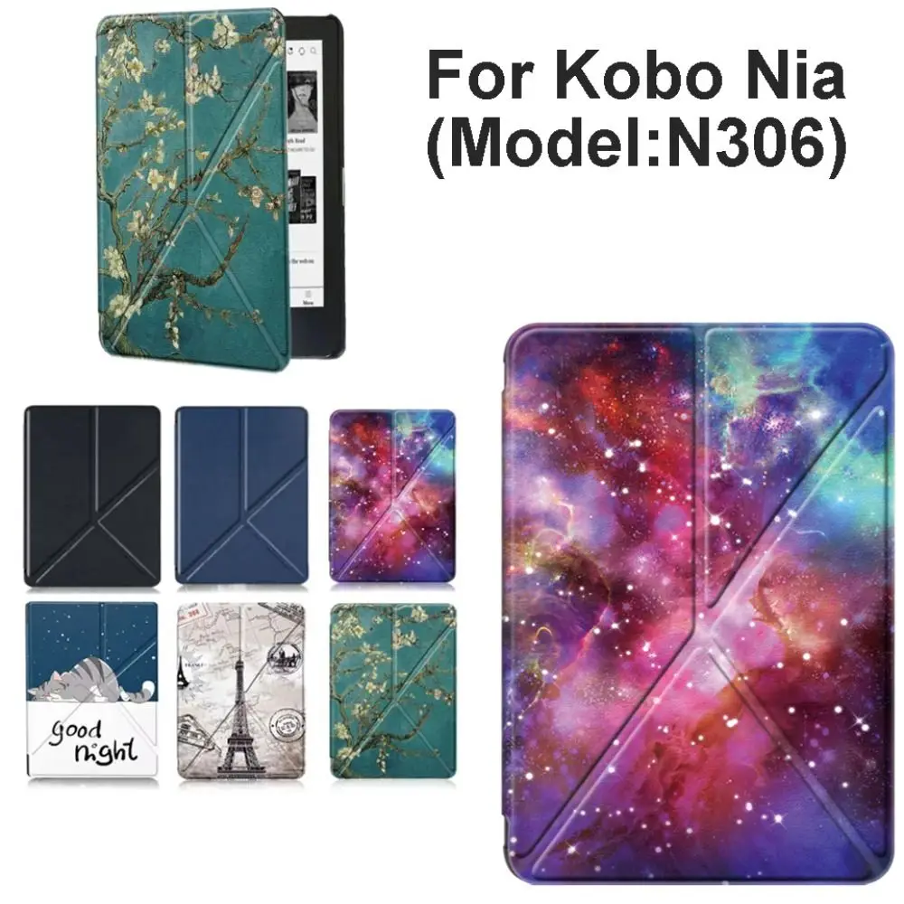 

6 inch E-Reader Case Multi-folding Stand Magnetic Smart Cover Leather Shockproof Folio Cover for Rakuten Kobo Nia N306
