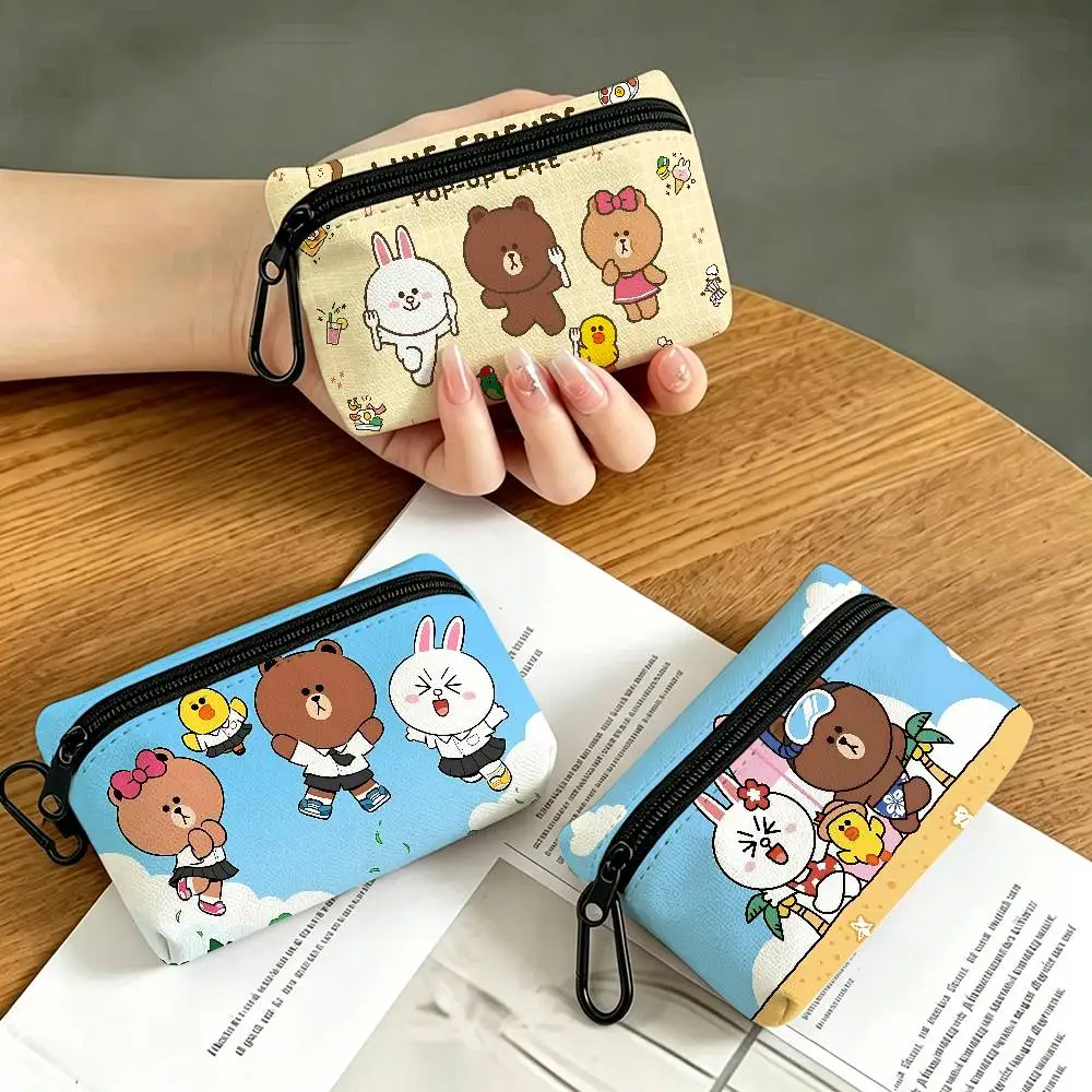 Anime L-LINE F-FRIENDS Portable Oxford Fabric Mini Wallet Carabiner Design Small Coin Bag For Cards Keys Earphones