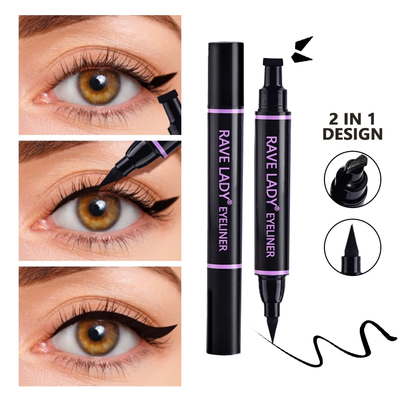 Rave Lady – crayon Eyeliner à tampon noir, Double extrémité, imperméable, séchage rapide, liquide longue durée, maquillage pour les yeux, cosmétiques