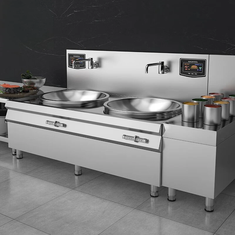Commercial induction cooker High power electromagnetic cooker Double head big pot cooker Restaurant canteen Hotel school cooking