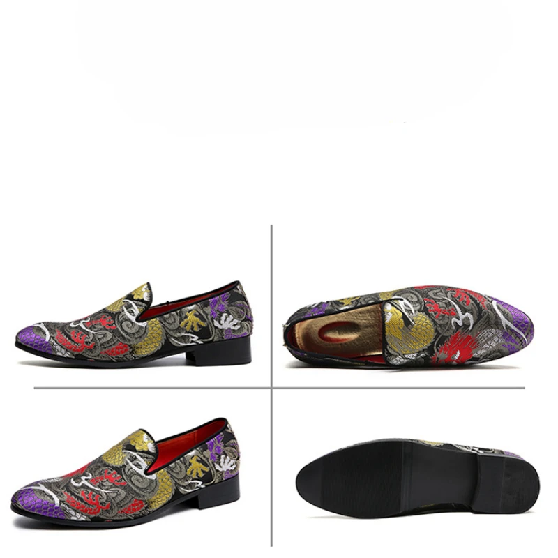 Embroidered Loafers Men Smoking Shoes New 2024 Male Wedding Party Dress Shoes Pointed Toe Slip on Man Personality Shoes Zapatos