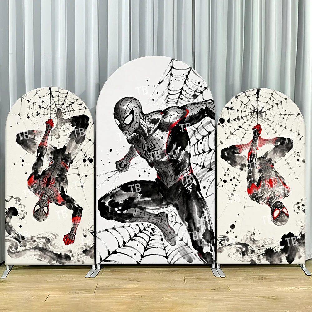 

Spider-Man Ink Wash Art Arch Backdrop Cover Stylish Scene For Kids Birthday Party Cool Cartoon Theme Photo Booth Decor Prop