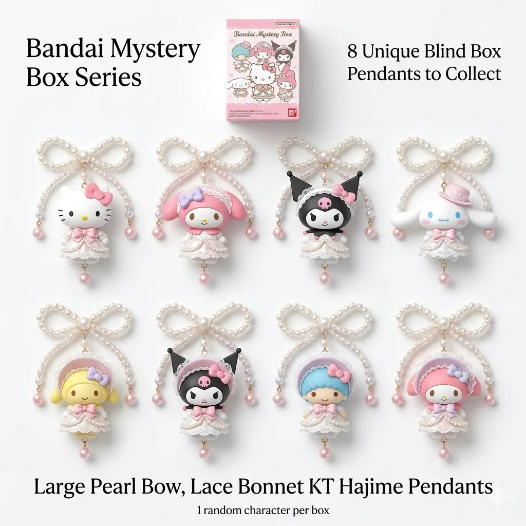 

Bandai Pearl Bow Lace Bonnet Sanrio Keychain Kawaii Hello Kitty Cinnamoroll Marriage Blind Box Pendant Cute Mystery Bag Toy
