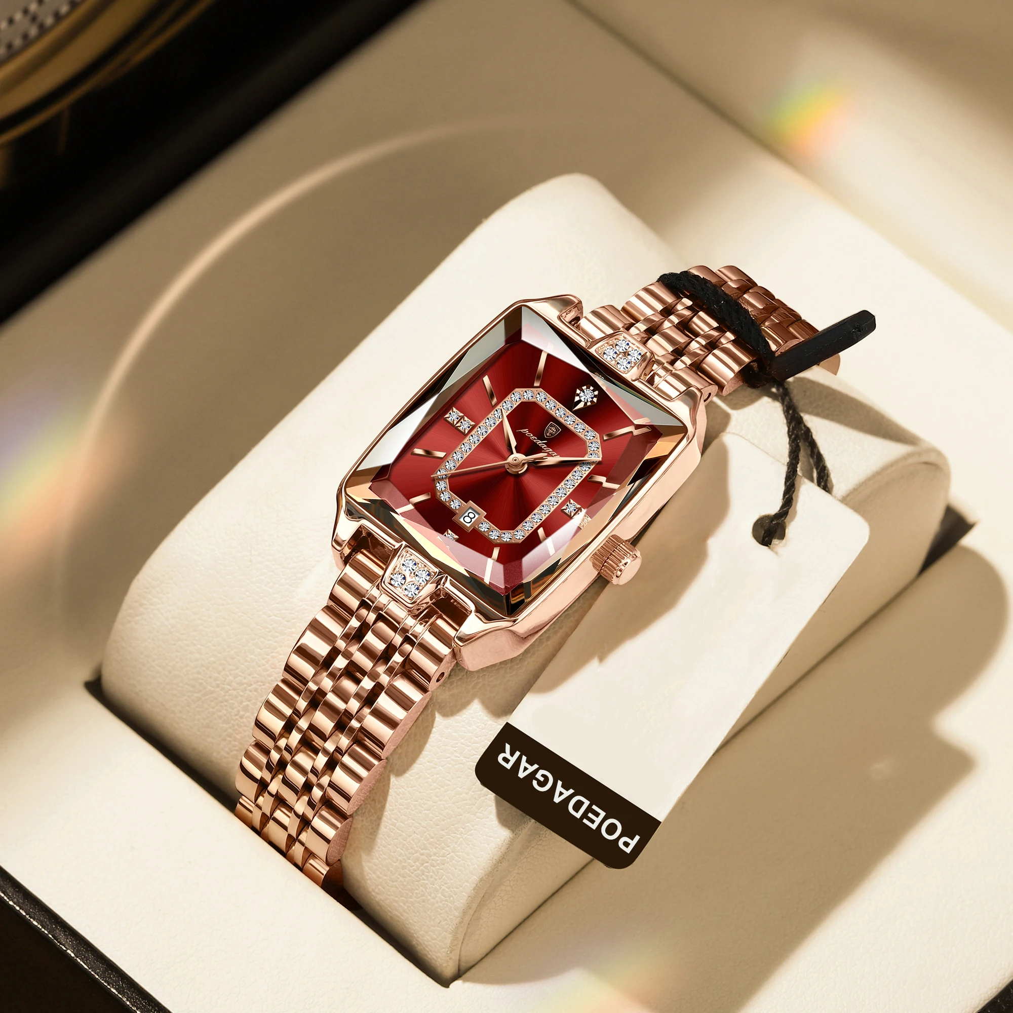 

POEDAGAR 2025 New Waterproof Calendar Stainless Steel Women's Square Watch for Casual Fashion Dating Quartz Women's Watch