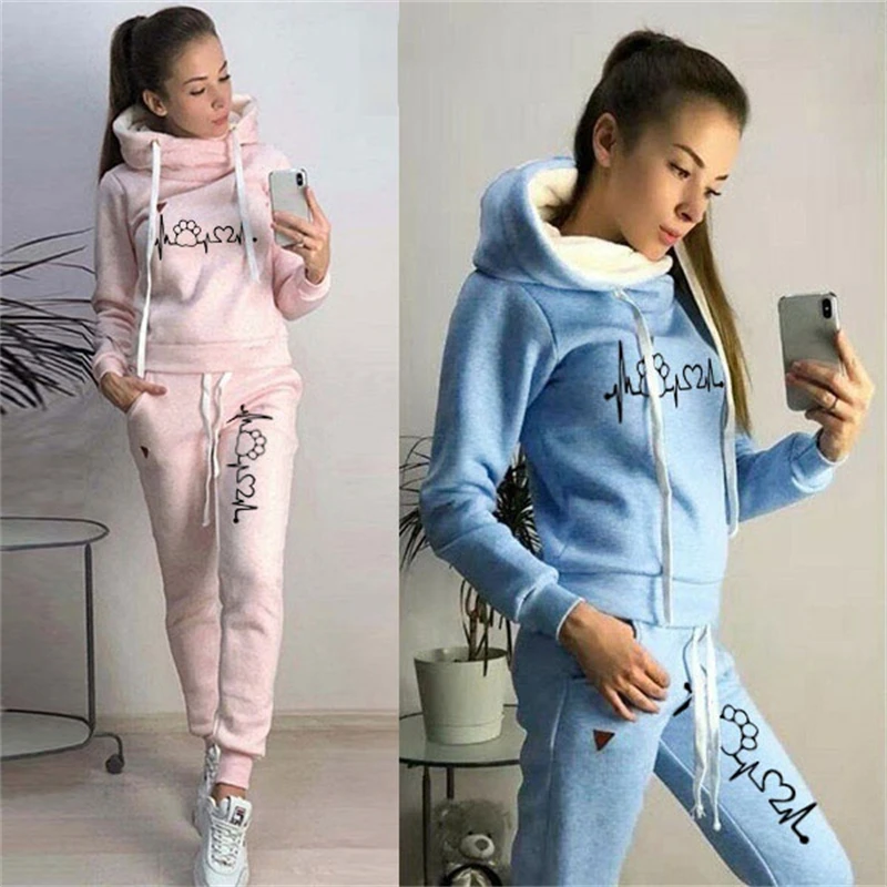 Fashion Women Track Suits Sports Wear Jogging Suits Ladies Hooded Tracksuit Set Clothes Hoodies+Sweatpants Sweat Suits