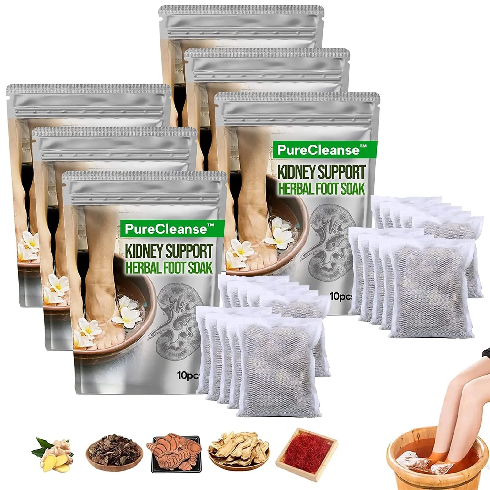 60PCS Kidney Support Herbal Foot Soak, Lymphatic Drainage Ginger Foot Soak, Natural Mugwort Herb Foot Soak, Ginger Foot Bath Bag