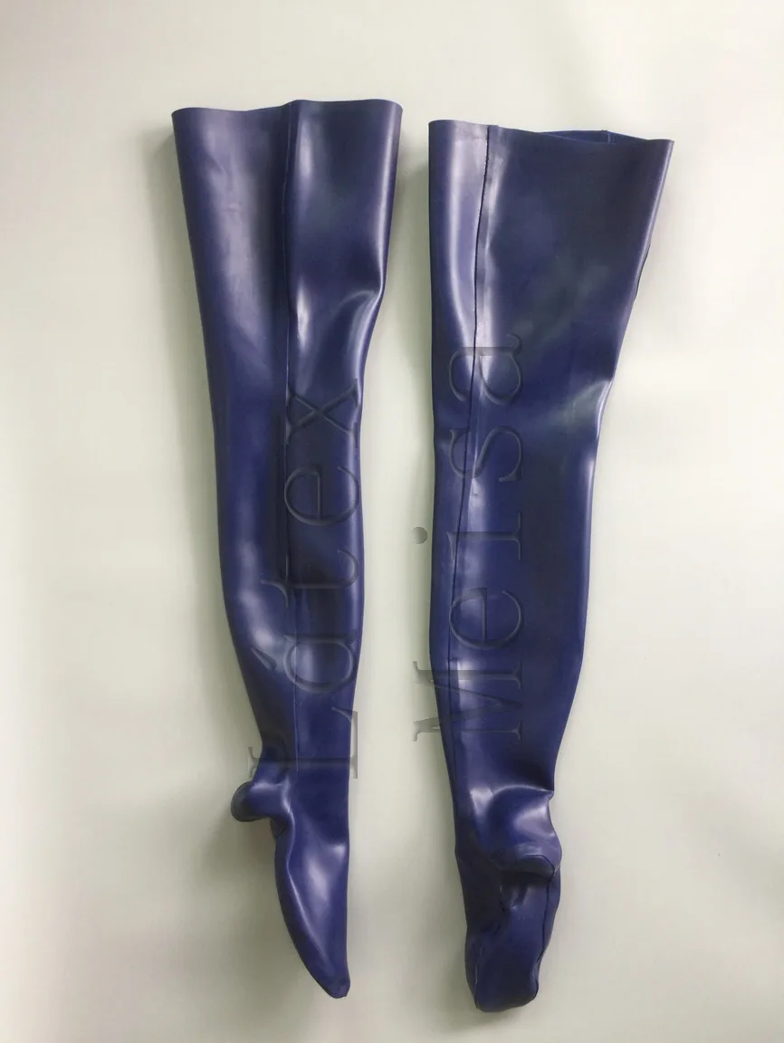 100% natural 1.0mm heavy lingerie latex stockings in blue color for women