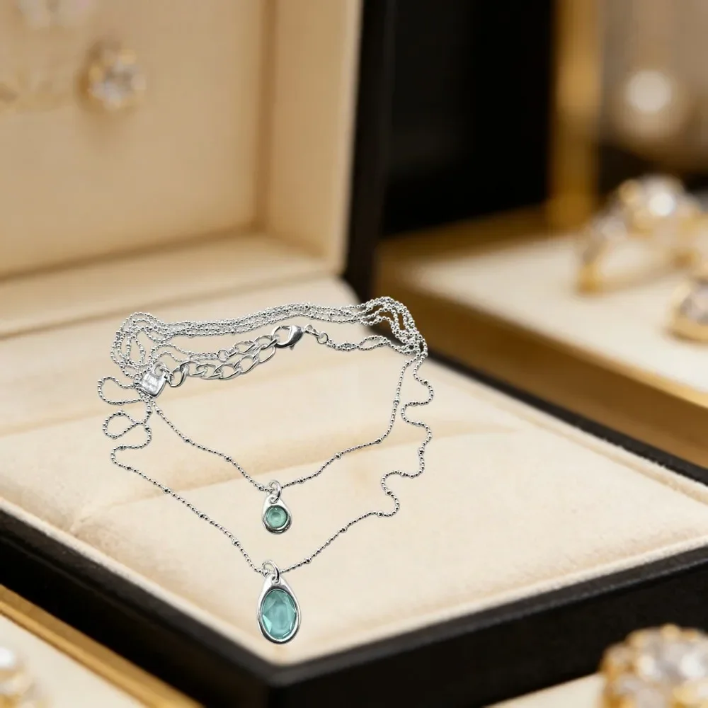 2026 Spain Brilliant High Beauty Colorful Zircon Double Layer Necklace, Jewelry Accessories, Banquet Gifts