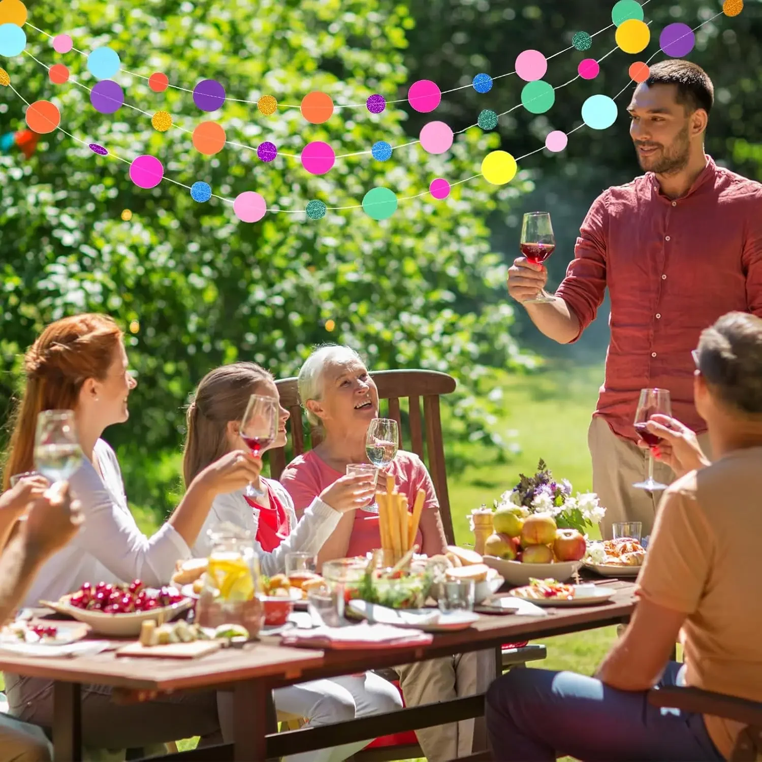 Bunte Kreis-Girlande Banner Geburtstagsparty Hochzeitsfeier Zubehör Hängende Papier-Punkt-Dekorationen für Klassenzimmer – Detail 7