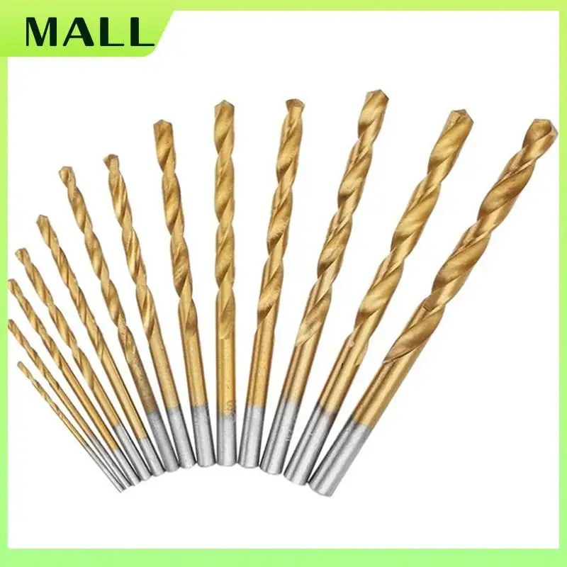 MALL 13 szt. 1,5-6,5 mm zestaw wierteł krętych z chwytem okrągłym, powlekane tytanem, bit HSS, narzędzia do obróbki drewna i metalu