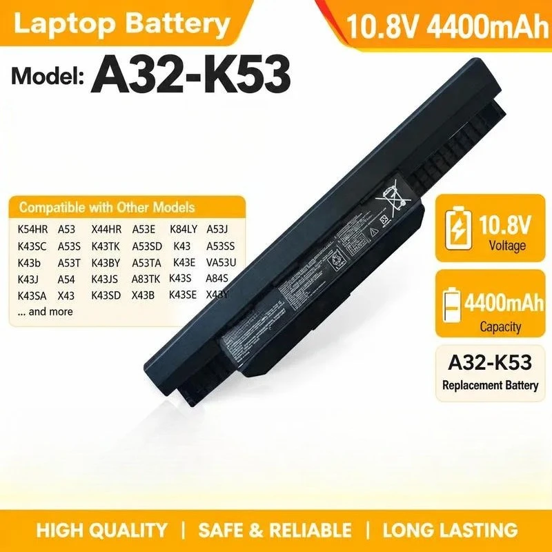 Replacement Laptop Battery for ASUS A43S K43S X43S X84H A53S X44H A32-K53 Series Notebooks High Capacity Rechargeable Power