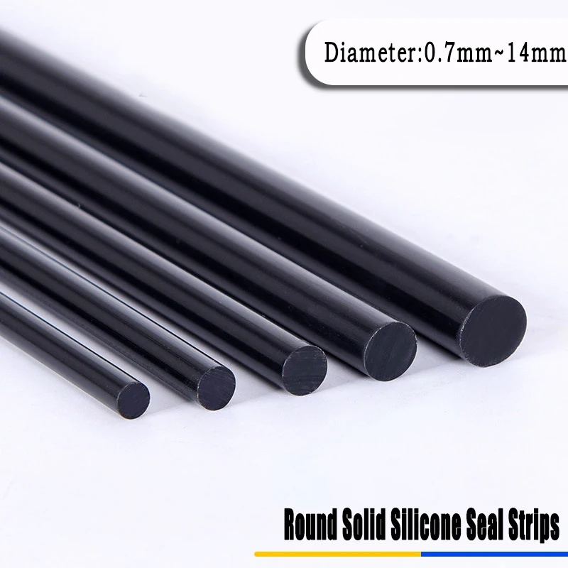 1~5Meters Dia 0.7mm-14mm Black Silicone Round Strip Solid Silicone Rubber Strip High Temperature Resistant Soft Sealing Strip
