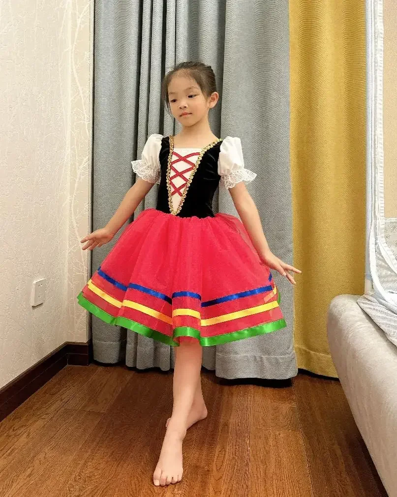 Meisjes Balletjurk Rode Spaanse Rok Ballerina Danskostuum Kids Vrouwen Professionele Lange Podiumvoorstelling Elegante Kleding